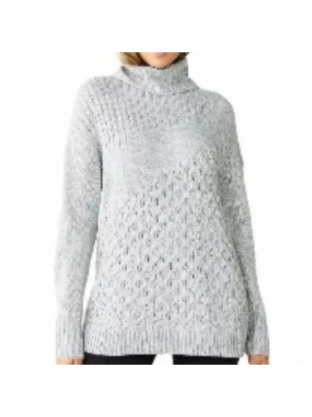 Nine West Gray Knit Turtleneck Fisherman Style Sweater Women's Size Large